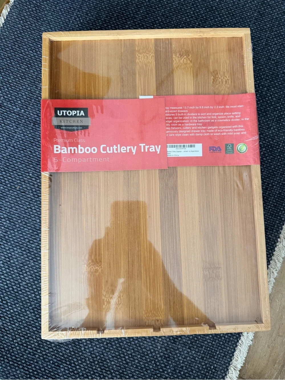 Utopia Bamboo Cutlery Tray Organizer - Natural